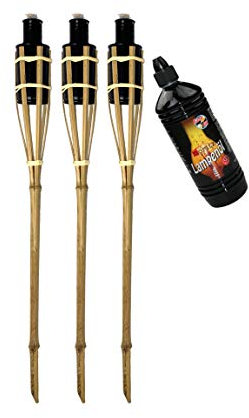 Moritz 3X Bambusfackeln Fackel 90 cm Standard Natur + 1x 1000ml Lampenöl Gartenfackel Ölfackeln Garten Deko Öllampe Wegleuchte