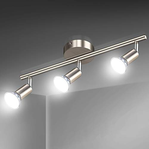 Defurhome LED Ceiling Light Rotatable, 3 Way Adjustable Modern Ceiling Spotlights(Matte Nickel) for Kitchen, Living Room, Bedroom, Including 3 x 4 W GU10 Led Bulbs(450LM, Cool White)