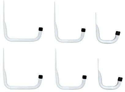 Shepherd Hardware 8096E - Ganchos de acero resistente para almacenamiento de garaje, 3 tamaños, paquete de 6, color blanco