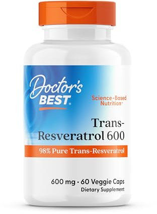 Doctor's Best, Trans-Resveratrol (Trans-Resveratrolo) Ad Alta Potenza, 600mg, 60 Capsule vegane, Testato in Laboratorio, Senza Glutine, Senza Soia, Vegetariano