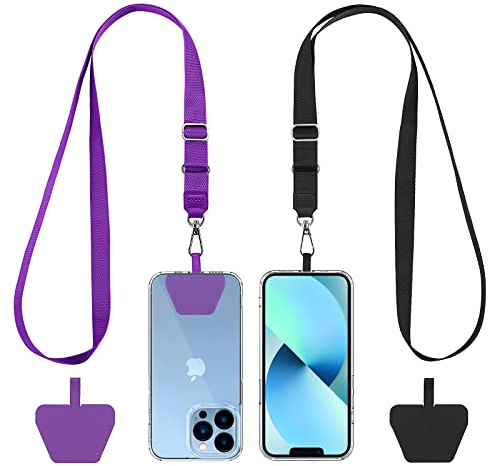 CACOE Cadena Universal para teléfono móvil, 2 Unidades, 2 Cadenas Ajustables, 2 Parches duraderos, cordón para teléfono móvil, Compatible con la mayoría de los smartphones