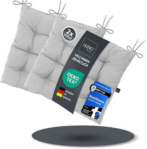 LILENO HOME 2er Set Stuhlkissen 30 Hellgrau (40x40x6 cm) - Sitzkissen für Garten, Küche oder Esszimmer - UV-beständige Indoor u. Outdoor Stuhlauflage als Stuhl-Kissen (Linda FUM)