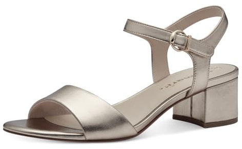 Tamaris Damen Sandalen mit Absatz Vegan Blockabsatz; LIGHT GOLD/metallic; 39