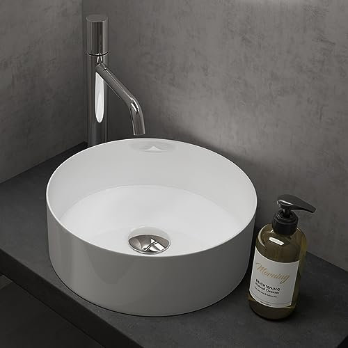 Sogood Lavabo Vasque à Poser Blanc 31x31x11 cm Lave Mains Rond en Céramique Revêtement NANO Easy Clean Bruxelles203
