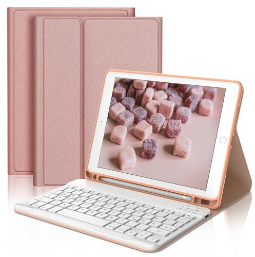 JADEMALL för iPad 9 generationens fodral med tangentbord för iPad 10,2 tum (7,8/9. Gen 2019-2021) – avtagbart Bluetooth-tangentbord, tysk QWERTZ, pennhållare, TPU, utmärkt känsla, Sakura-pulver