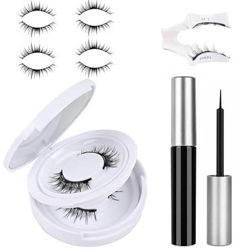 Nadiaen 2 Pairs Magnetic Eyelashes with Applicator, Reusable Magnetic Lashes, Magnetic Eyelashes Natural Look, No Glue or Liner Needed, with Magnetic Eyeliner and Eyelash Curler