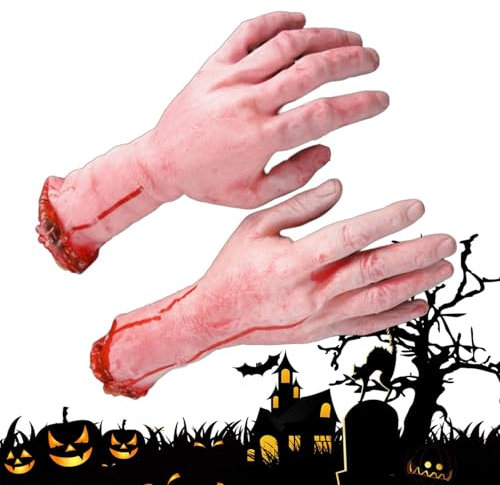 Mains sanglantes d'Halloween - Fausses mains coupées avec de la gaze sanglante | Accessoires d'horreur effrayants pour fêtes costumées, maquillage zombie et vampire, décorations de fête d'Halloween, a
