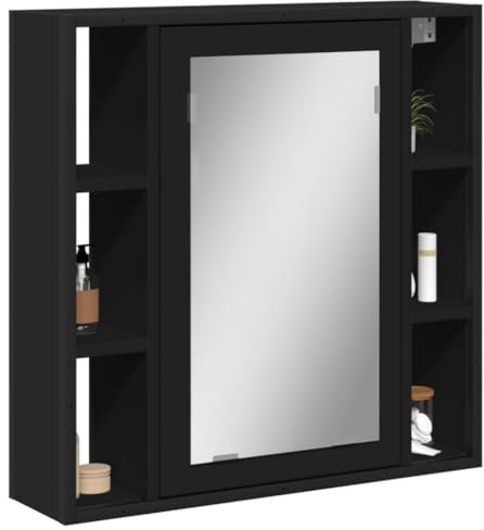 Sufrk Mueble de baño con espejo negro 60 x 16 x 60 cm madera multicapa - Armario de baño suspendido de pared armario mueble de cocina dormitorio lavadora