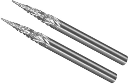 CoCud Lima Rotativa in Carburo Tungsteno, Gambo 1/8 1/8 Dia, Lima Rotativa a Forma Cono Appuntito a Doppio Taglio - (Applicazioni: per Intagli Metallo), 2Pz