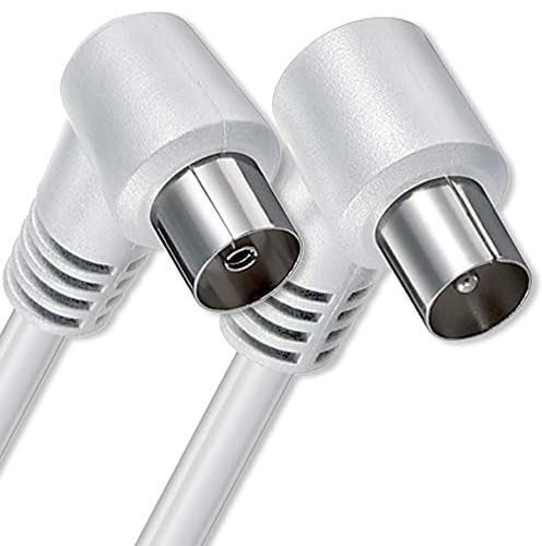 TECHZOCO Cable Antena TV Macho Hembra, Coaxial 90º Acodado, Para Televisión, Decodificador, 70dB, HDTV, DVB-T2/C/S, TV y Radio, 75 Ohm, Blanco, 1.5 Metros
