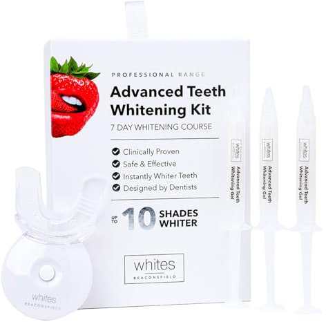 Whites Beaconsfield Advanced Teeth Whitening Kit – Clinically Proven, Up to 10 Shades Whiter, Teeth Whitening for Sensitive Teeth, LED Mouth Tray with Pap Gels, Dentist-Designed, Peroxide-Free