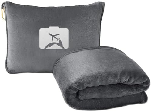 Vobumix Coperta Viaggio 2 in 1 con Cerniera Cuscino Viaggio Portatile Multifunzionale per Aereo per Voli Lunghi in Campeggio con Tempo Freddo