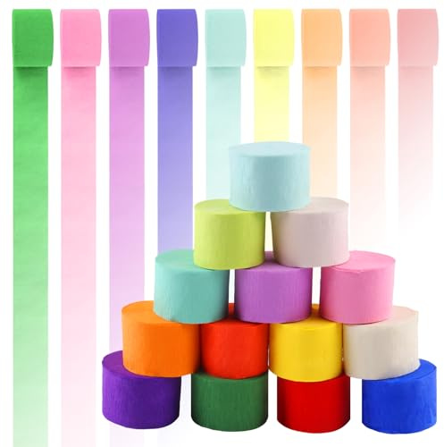 XIAQICA 14 Rotoli Carta Crespa Colorata 25 m x 4,5 cm Carta Crespa Multicolore Cartas Crespas per Decorazione Della Festa di Compleanno di Natale, Pasqua, Matrimonio(14 Colori)
