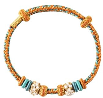 Viwind Tibetisches Glücksarmband für Frauen Glücksbringer Armband Geflochtenes Tibet Stil Einstellbares Handgelenk Armband Rotes Seilarmbänder (Glückliche Orange)