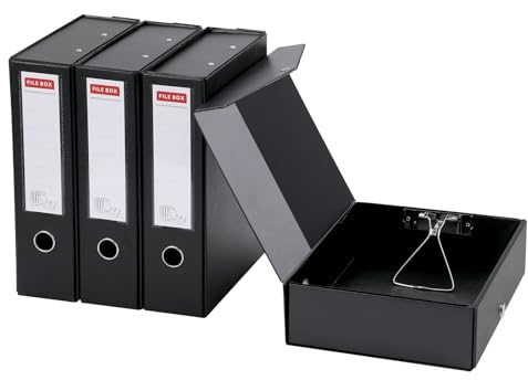 GUOKOFF 4 Stück Archivbox A4, Archiv-Schachtel mit 88mm Breit Rücken, Aktenboxen A4 mit Deckel, Archivbox Heftbox Dokumentenbox für Büro, Schule (Schwarz)