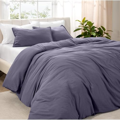 Bare Home Sandwashed Premium 1800 Ultra-Soft Lightweight Cooling Duvet and Pillowcase Set - King Size (2 Cases, Sandwash Dusty Purple)