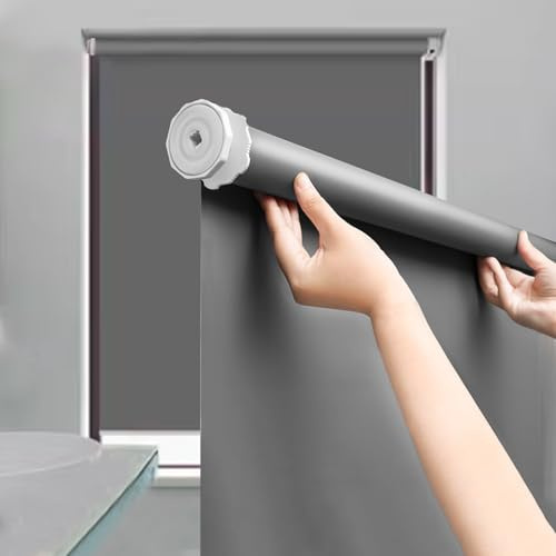 tow000ack Tenda a Rullo Oscuranti Termica,Senza Foratura,Avvolgibile per Interni,Tessuto Poliestere Grigio Scuro,con Rivestimento Stesso Colore,per Finestre,Larghezza x Altezza (115cm x 160cm)