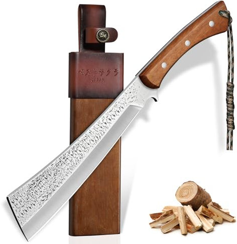 Purple Dragon Großes Outdoor Messer – Full Tang Machete mit Holzscheide, Survival Messer aus Hochkohlenstoffstahl mit Holzgriff, Scharf für Bushcraft, Garten, Camping, Geschenke für Männer