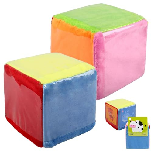 WOUYTPE 2 Pezzi Cubi con Tasche da Infilare, Dadi Educativi, Dadi in Gommapiuma, per L'asilo, Bambini in Età Prescolare Giocattoli Educativi Interattivi, PUò Inserire Carte di Apprendimento