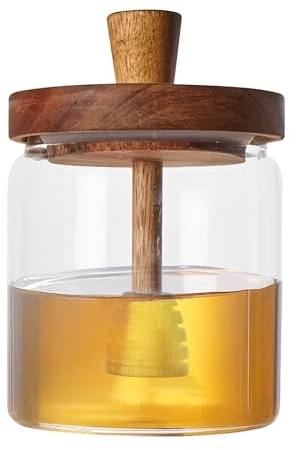 Generisk honungsglas av glas, honungsburkar med slev | Hållare med trälock – honungsdispenser glas med slev, honungsglas, honungsbehållare för kaffe, 500 ml