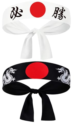 2 PCS Japanese Hachimaki Headband Chef Headband Karate Kids Training Hairband Sports Headwear for Boys Girls Women Men