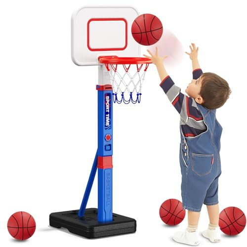 HYES Toddler Basketball Hoop, 55 Height Adjustable Basketball Hoop for Kids 3-5, Kids Basketball Goal, Indoor Outdoor Sport Toys Christmas Birthday Gifts for Baby Boys Girls