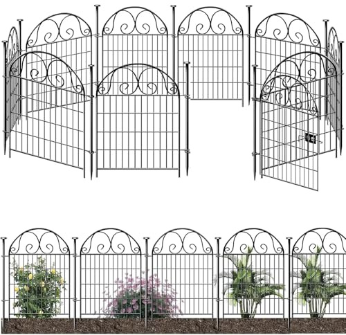 Valla para Estanque Jardín, 90cm Alto x 70cm Ancho, Valla Decorativa de Metal Sin Zanjar, Para Parterres, Patio y Como Valla para Perros o Animales Pequeños (10PCS)