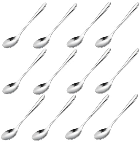 12 cucharas pequeñas de café de acero inoxidable, 12 cm, cuchara pequeña de postre, cuchara pequeña, cuchara de expreso pequeña, cuchara pequeña, inoxidable, apta para lavavajillas, para espresso