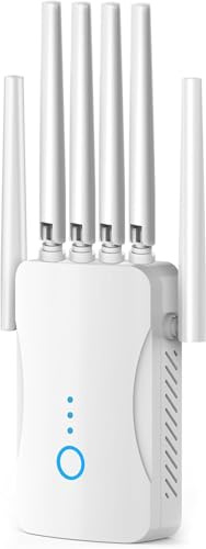 Repetidor WiFi Potente Amplificador señal WiFi, WiFi Extender Largo Alcance 6 Antenas, Modos (Repetidor, Ap) Cobertura hasta 9000 pies².para Oficinas Y hogares,Fácil Instalación