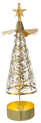 SHINEOFI Bougeoir Rotatif Sapin de Noël en Fer et Verre, Porte-Bougie Votive Élégant pour Centre de Table de Fête, Décoration Polyvalente Facile à Entretenir pour Noël