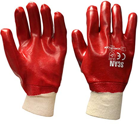 Scan Pvc Knitwrist Glove , Red