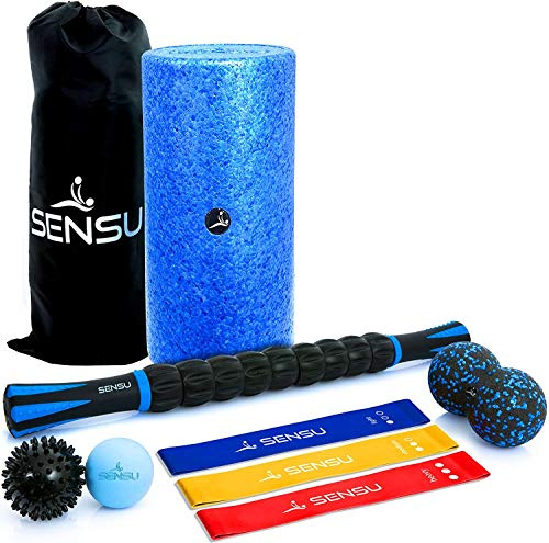 Sensu 9-in-1 Foam Roller Set – Muscle Recovery Set Includes 3 Resistance Bands, Massage Roller Stick, Peanut Ball, Lacrosse Ball, and Spikey Ball - Massage Tools for Deep Tissue & Myofascial Relief