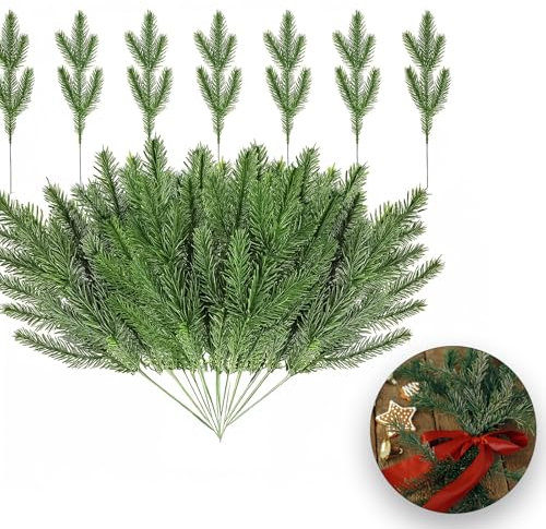 Sqxaldm Künstliche Kiefer Zweige Tannenzweige Weihnachtsdekoration Innen Tannenzweige Grün Zweige Triebe Künstliche Kiefernzweige DIY Zubehör für Weihnachten Simulation Tanne Künstliche (30 Stücke)