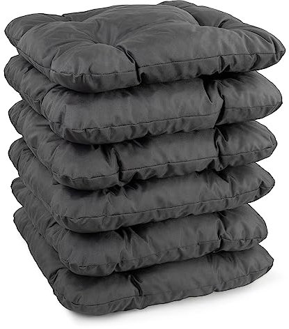 H&F Heimtextilien Stuhlkissen 40x40x5 cm Gartenkissen, Sitzkissen Steppkissen Zierkissen | 6-er Set, Grau