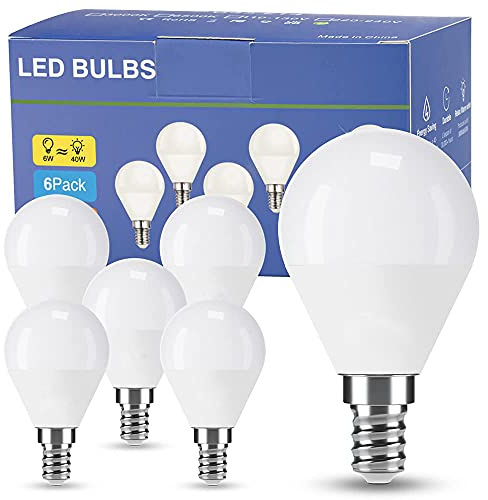 EX UP Bombilla LED E14 G45 6W, luz fría 6500K, casquillo pequeño SES Base Classic Bombilla de bajo consumo (equivalente a 40W), 550lm No regulable Sin parpadeos Paquete de 6