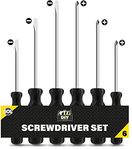 SOL 6pk Screwdriver Set - Non-Slip Grip Professional Tools with 3.4mm & 4.5mm Tips - Precision Screwdrivers for Electric Work, Electronics, and Home Repairs - Phillips and Flathead Screwdriver Set