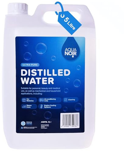 AQUANOIR Distilled Water 5L | Ideal Distilled Water for Steam Irons, CPAP Machine, Car Batteries, Drinking, and Plants | Made in UK