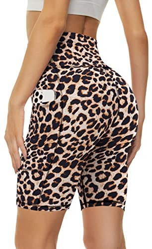 Missluck Radlerhose Damen mit Taschen Kurze Sporthose Hohe Taille Leggings Blickdicht Shorts Sommer Hose für Yoga Gym (Leopard,S-M)