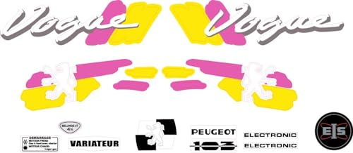 Kit Autcollants 103 Vogue pour décorer votre mobylette Peugeot comme à l'époque, modèle sans fond (Jaune Rose)