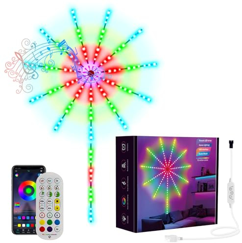 Luci LED per fuochi d'artificio RGBIC LED Striscia luminosa con telecomando LED Firework, Striscia LED Fuochi d'artificio Bluetooth con APP per Natale, vacanze (10 * 0.3M+1 * 1.2M)