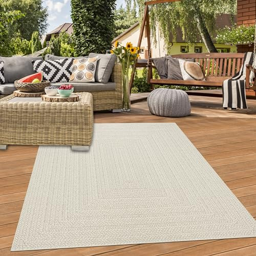 Teppich-Traum Teppich In- und Outdoorteppich Wohnzimmer Terrasse Balkon Garten Linienmuster in rechteckiger Form Jute-Look Creme, 160 x 230 cm