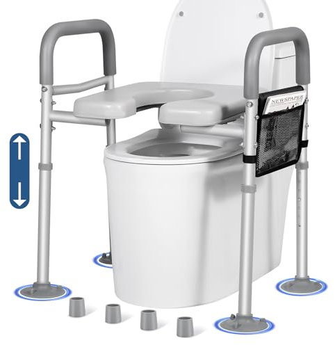 LOLLIDO 400lbs Adjustable Toilet Seat Risers for Seniors with Storage Pouch, Raised Toilet Seat with Handles for Elderly, Pregnant and Disable, Padded Handicap Toilet Seat Riser