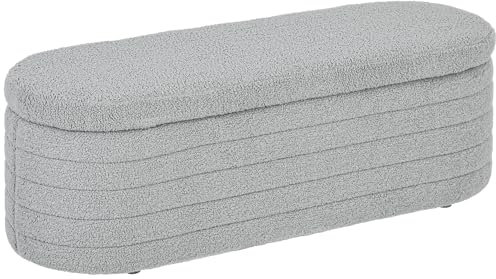 HOMCOM Sitzbank Polsterbank mit Stauraum, Teddy-Vlies-Optik, Bettbank mit Holzbeine, Truhenbank für Schlafzimmer, Wohnzimmer, Flur, 116 x 41 x 40,5 cm, Hellgrau