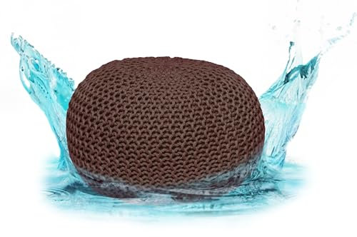 ELYFLAIR® Premium Sitzpouf wasserdicht Ø 55cm oder 45cm - Pouf für Outdoor und Indoor - Sitzhocker in Grobstrick-Optik für Garten, Terrasse, Pool - 100% recycelter Kunststoff (Mocca, Ø45cm)