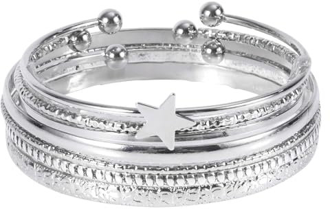 Gosknor 6 Stück Manschetten Armband Damen, Armreifen Trendig Mehrlagige Armreifen Zierlich Manschettenarmband Stapelbare Armbänder für Damen Schmuckgeschenke (Stil 1)