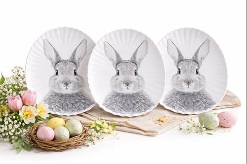 KAMACA 3er Set Osterteller aus Metall – Dekorative Gebäckteller in Eiform – 24x18 cm Keksteller mit Hasen-Motiv für Süßigkeiten und Ostereier
