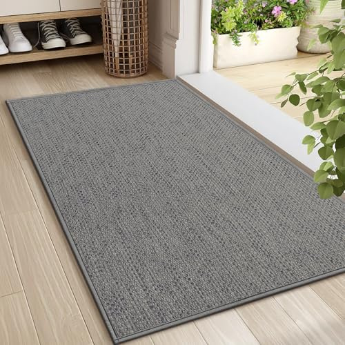 LEKEEPGO Door Mat 24x36, Non Slip Door Mat Indoor Entrance, Rubber Backing Front Indoor Door mats Washable Absorbent Low-Profile Entryway Entry Resist Dirt Inside Door Mats, Light Grey