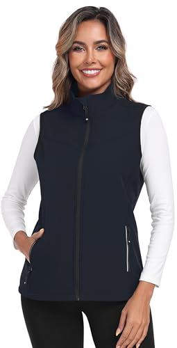 MoFiz mjuk skalväst dam väst utomhus fleece löpväst vattentät vandring sport ärmlös jacka, blå, L