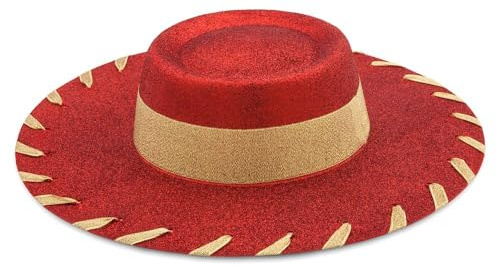 Disney Store Official Jessie Costume Hat for Kids - Toy Story 2 Inspired Red Cowboy Hat with Golden Sash & Chin Strap, Cowgirl Hats for Girls for Role Play & Dress Up