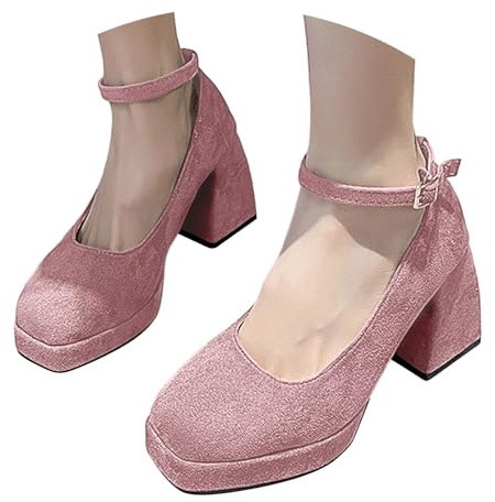 Traditionella skor, dam, höga klackar, pumps, brudskor, stängda, eleganta och bekväma, Dirndl-skor, spännpumps, platå, dansskor, breda fötter, brudskor, bröllopsskor, breda H höga skor, 5 E rosa, 39